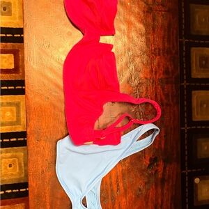 SKIMS Red and Light Blue Bikini Set